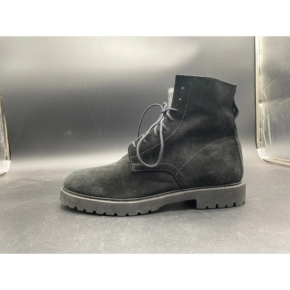 Zara Man Black Suede‎ Lace Up Side Zip Combat Boots Lug Sole Size 43 Mens 10